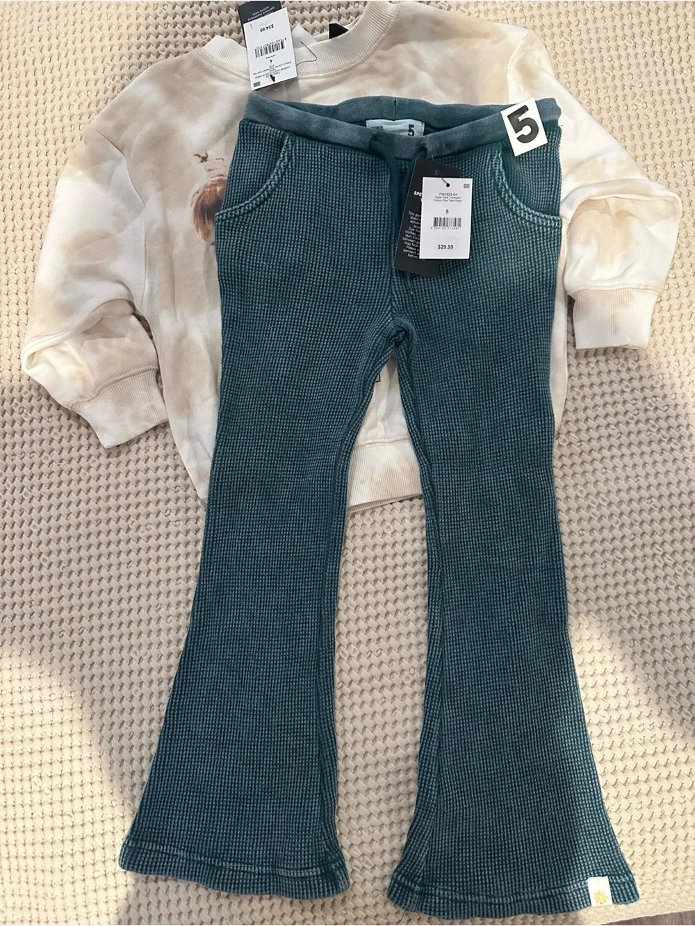 Cotton On TLC Tie-Dye Crewneck Sweatshirt & Waffle Flare Leggings